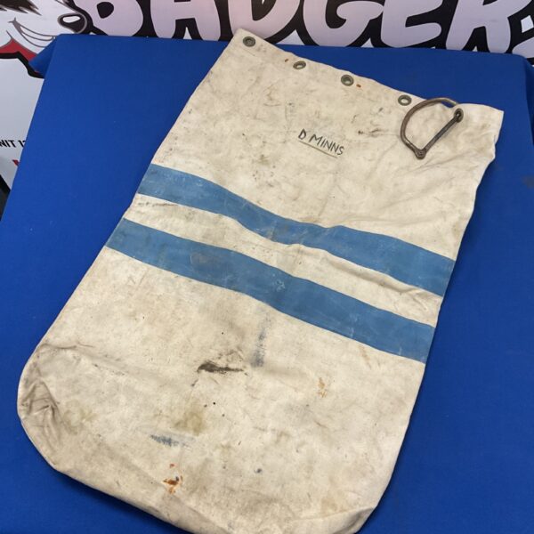 Vintage RAF kit bag with D lock closure, canvas duffel.