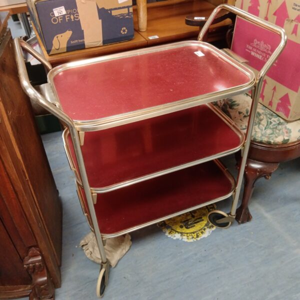 Vintage Woodmet serving trolley with three tiers.
