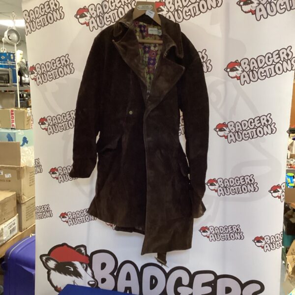 Brown vintage suede coat from Savile Row, 1970s style.