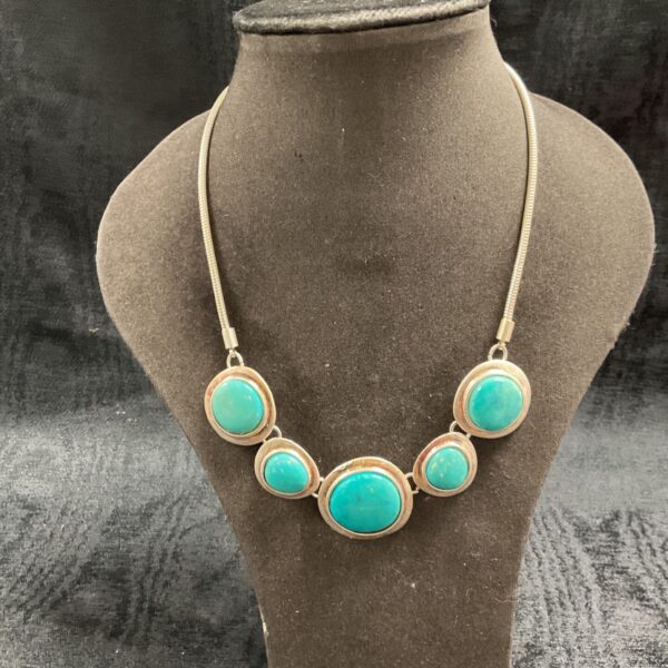 Vintage turquoise necklace with five oval stones.