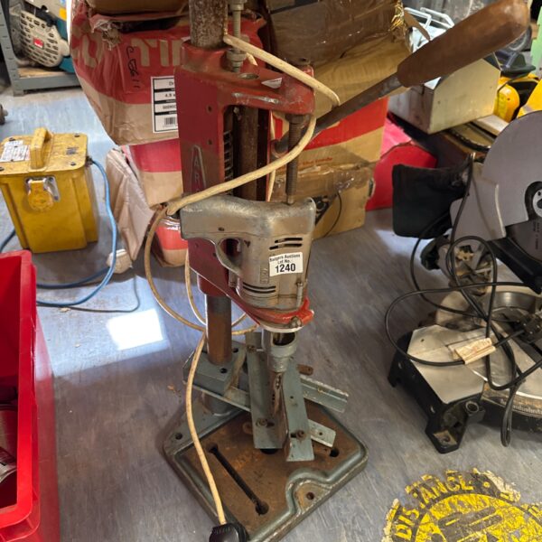 Vintage Wolf drill press on Arcoy stand with mortise attachment.