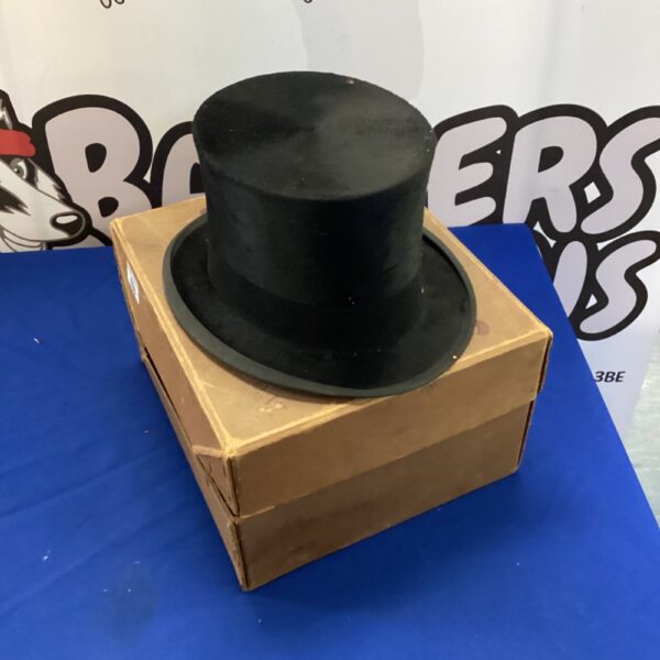 Vintage black Woodrow top hat for formal occasions.