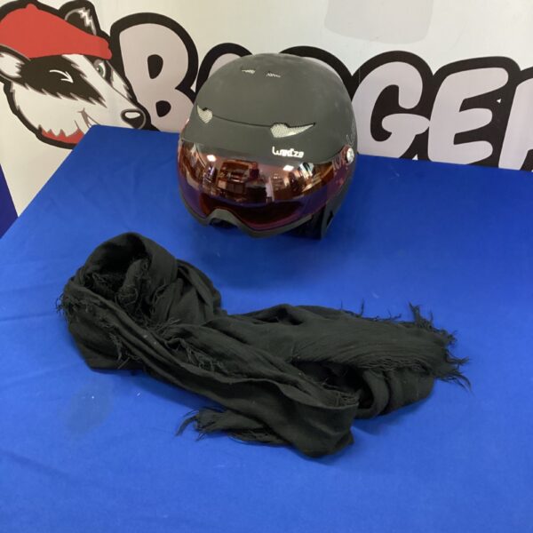 Wedize snowboarding helmet with attached scarf, ready for winter sports.