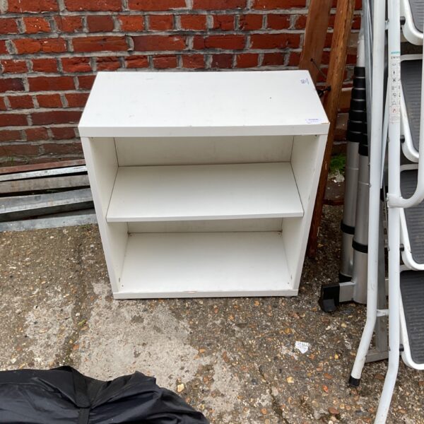White two-shelf bookcase for home storage.
