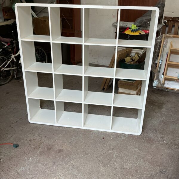 White cube storage unit for home display and storage.