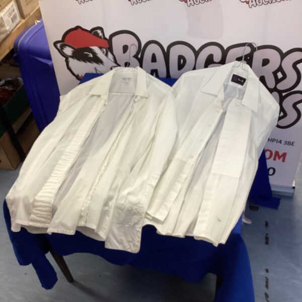 Lot of two white evening shirts for formal wear.