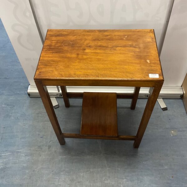 Vintage wooden side table with lower shelf, ideal for hall or bedroom.