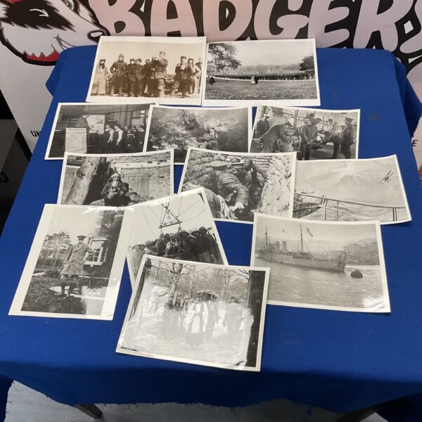 Collection of vintage WWI Imperial War Museum photographs depicting historical scenes.