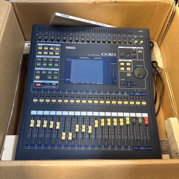Vintage Yamaha 03-D digital mixing console with multiple controls.