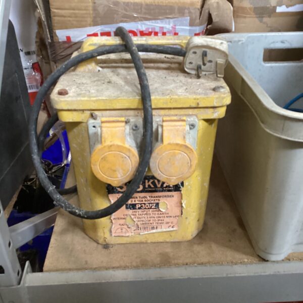 Yellow 110v transformer with multiple socket connections, model P3072.