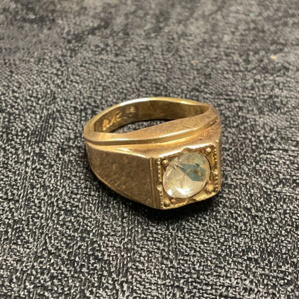 Vintage 12k gold signet ring with white stone, size P.