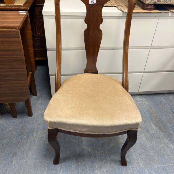 Vintage 1930s Queen Anne dining chair with velvet upholstery.