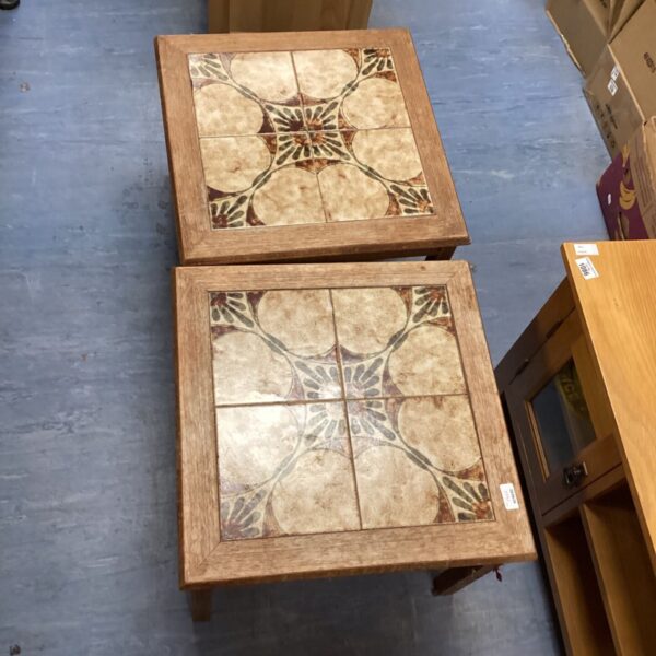 Pair of 1970s Danish coffee tables with patterned tile tops.