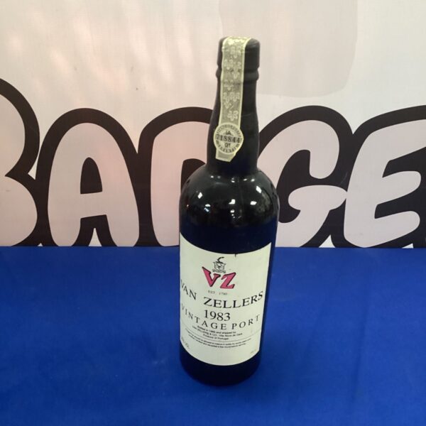 Vintage 1983 Van Zellers Port bottle, collectible wine.