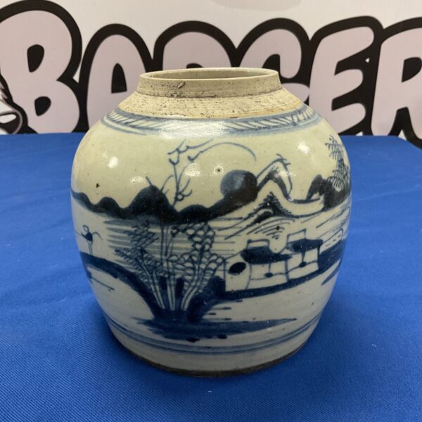 Antique 19th-century Chinese blue and white porcelain ginger jar.
