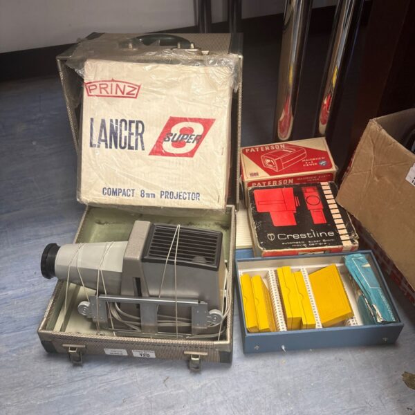 Vintage Agfa CP66 slide projector with Lancer Super 8, in carrying case.