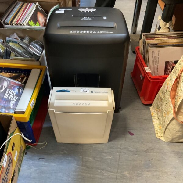 Used Amazon Basics paper shredder for document destruction.