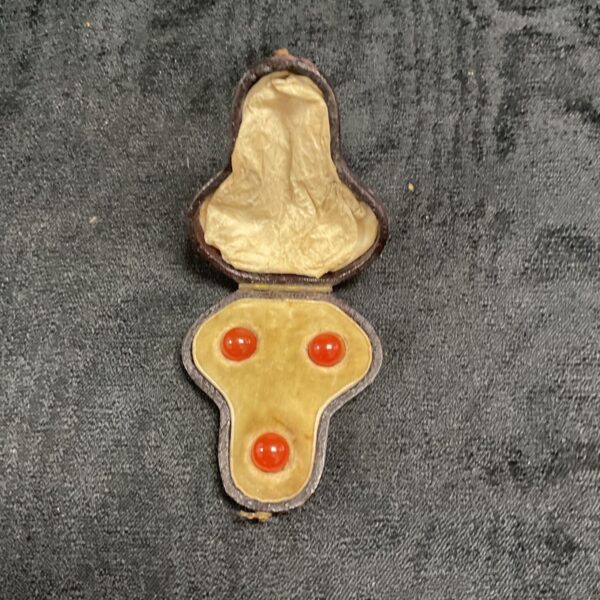 Antique amber collar studs in a fitted presentation case.