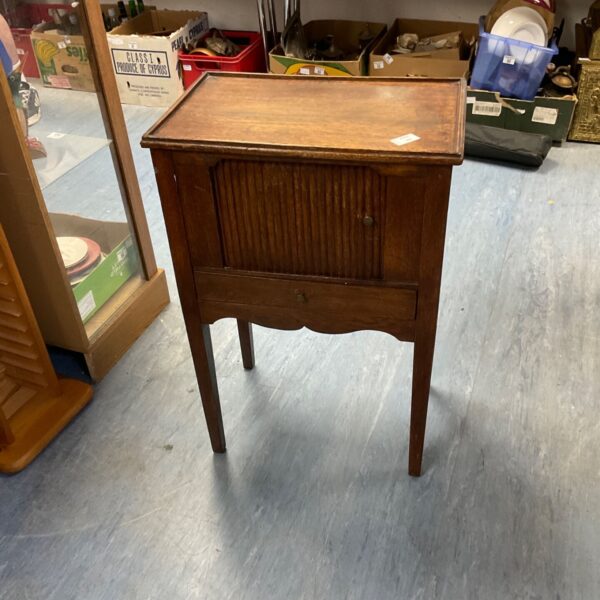 Antique Dutch bedside cabinet in walnut with fluted drawer front.