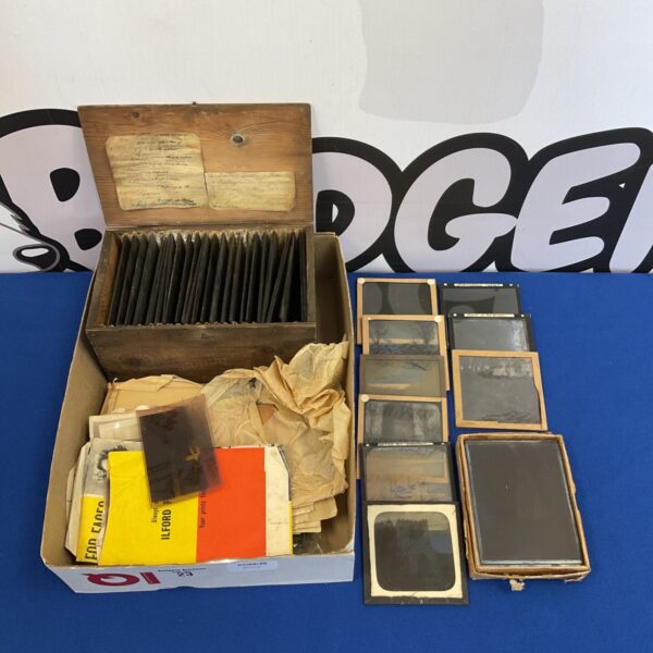 Antique magic lantern slides in a collection, Victorian era.