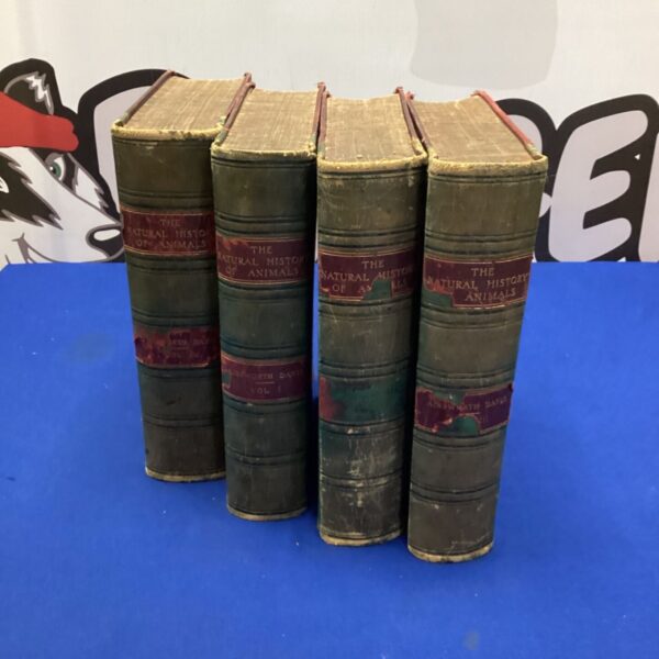 Antique set of four natural history books with leather bindings.