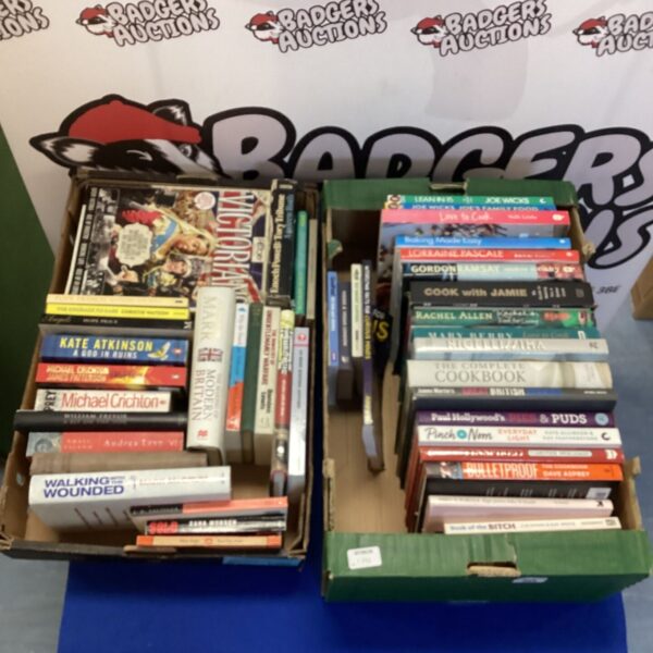 Assorted book lot with cookery books and novels.