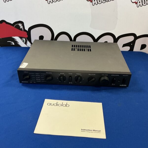 Vintage AudioLab 8000A integrated amplifier front panel detail.