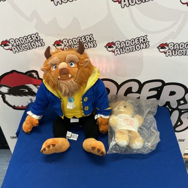 Disney Beauty and the Beast Beast plush toy with Utspan teddy bear.