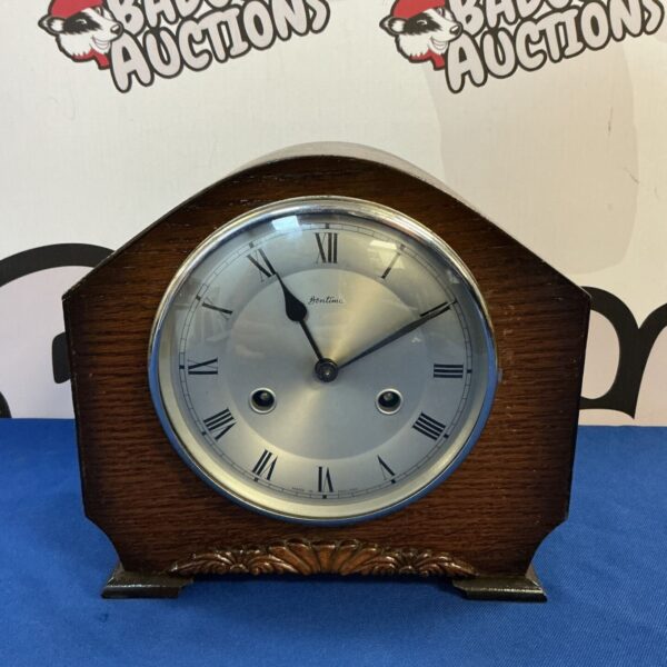 Vintage Bentima art deco mantle clock with Roman numerals.