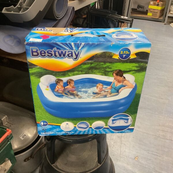 Colourful Bestway inflatable pool for children's summer garden fun.