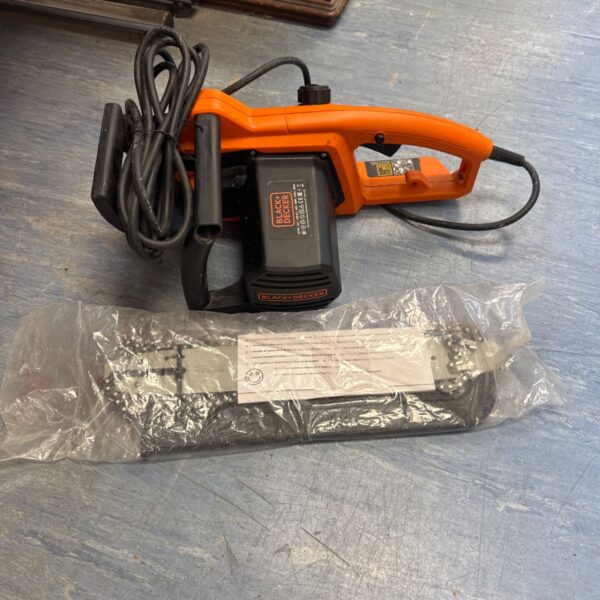 Black & Decker CS1835 electric chainsaw for garden and DIY projects.