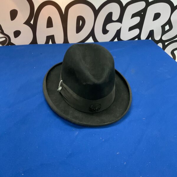 Classic black Homburg hat for men, vintage style.