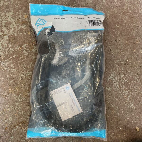 Black pop up bath waste pipe for bathroom plumbing.