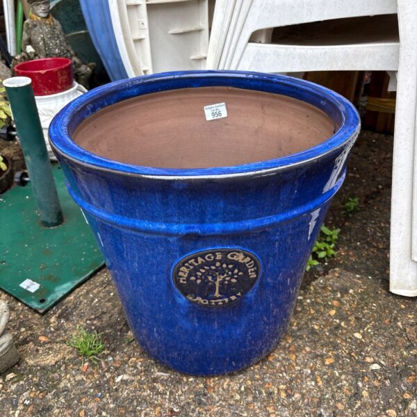 Large blue ceramic garden planter from Woodlodge Heritage Pottery.