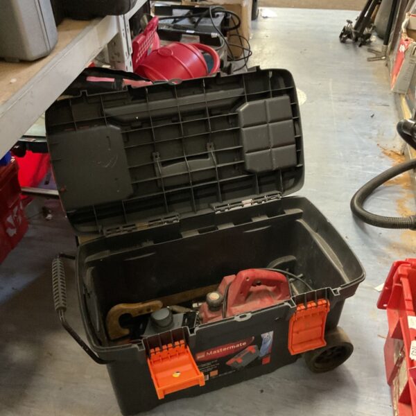 B&Q Mastermate toolbox open with planer inside.