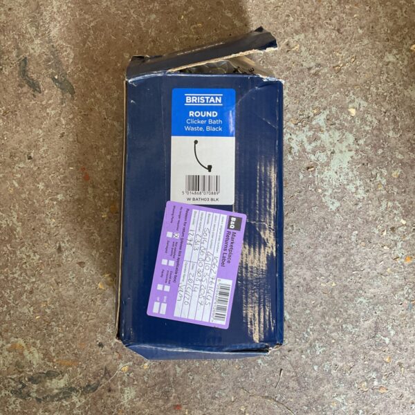 Black Bristan round clicker bath waste in original packaging.