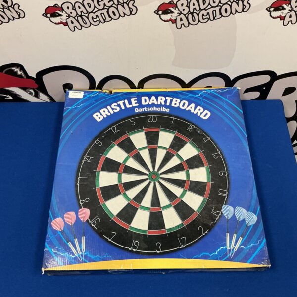 Unused bristle dartboard set in original packaging, ideal for darts players.