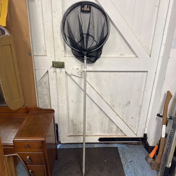 Browning fishing landing net with dark mesh and long handle.
