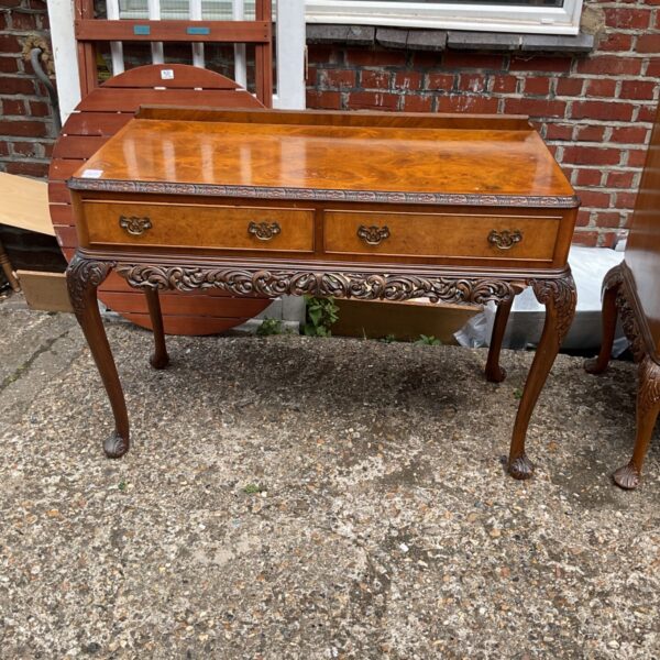 Antique burr walnut Queen Anne style side table with drawer.