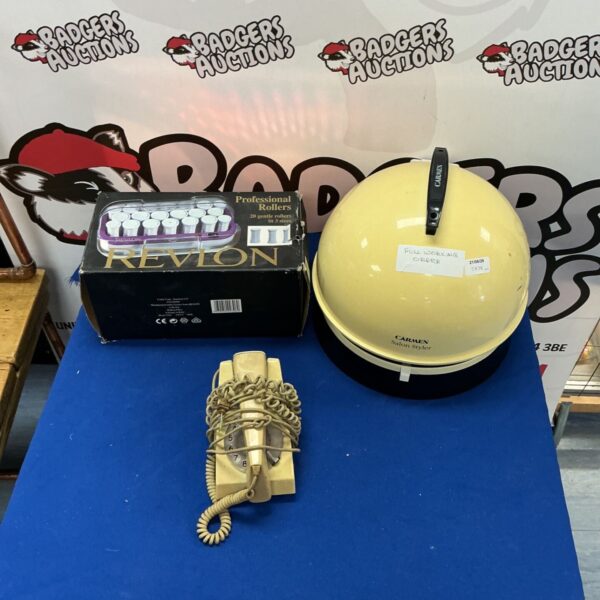 Vintage Carmen Salon Styler with Revlon rollers and rotary phone.