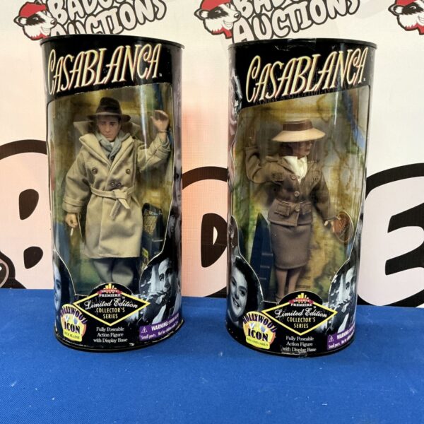 Casablanca action figures in original packaging, Rick Blaine and Ilsa Lund.