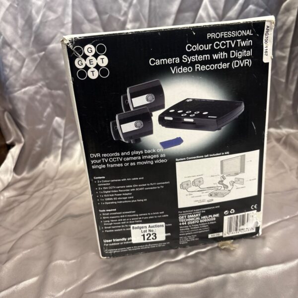 Colour CCTV system packaging with digital video recorder details.