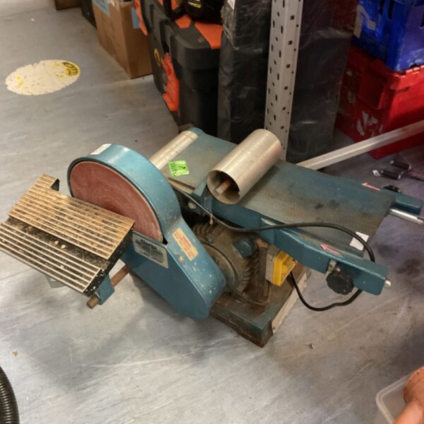 Clarke belt disc sander in a workshop setting.