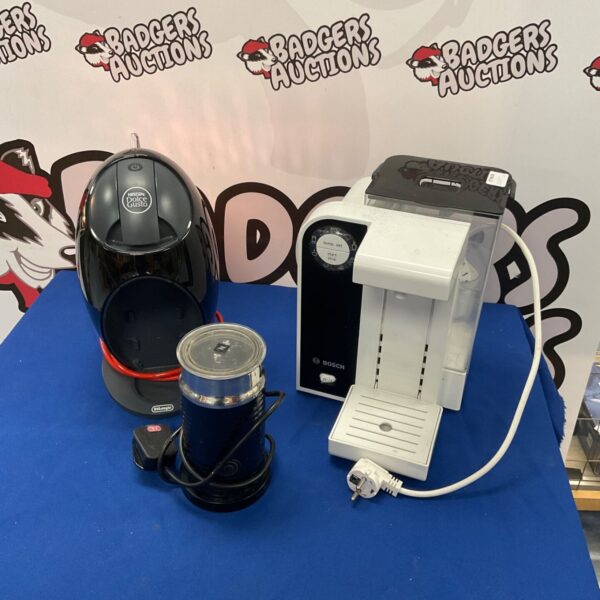 Coffee machine bundle including DeLonghi Dolce Gusto and Bosch water filter.
