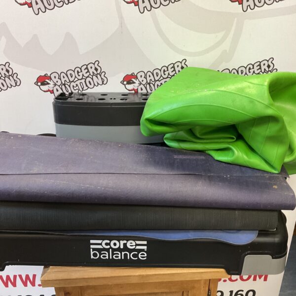 Core balance board set with exercise ball and mat for fitness.
