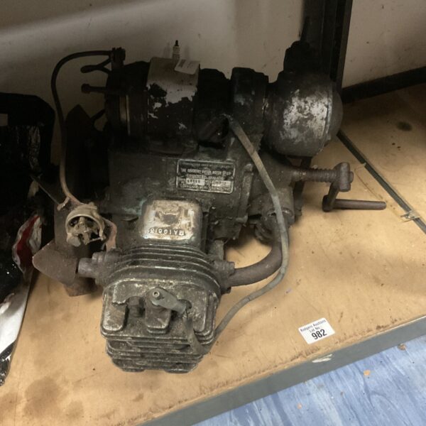 Vintage Coventry Victor flat twin engine, showing signs of age.