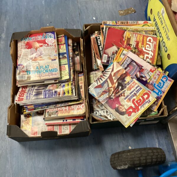 Lot of vintage craft magazines for DIY projects and collecting.
