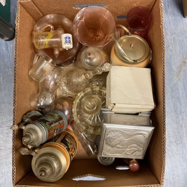 Mixed lot of vintage crystal glassware and German steins for collectors.