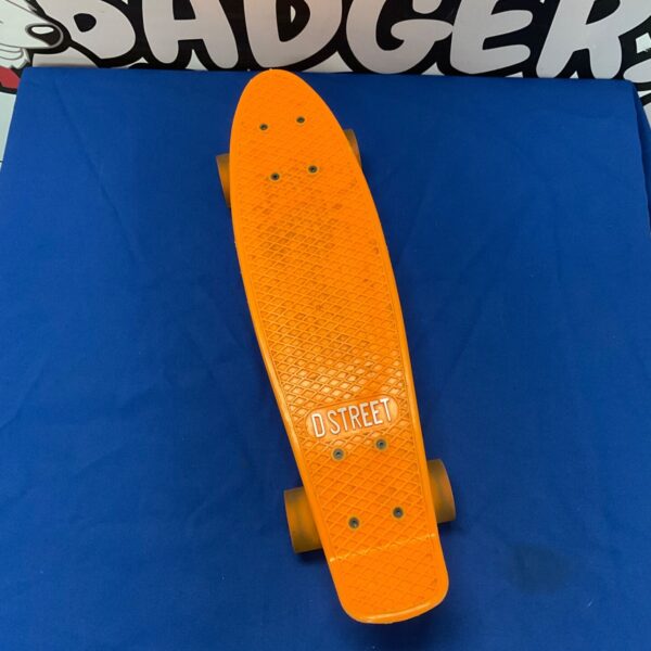 Orange D Street pennyboard cruiser skateboard in used condition.