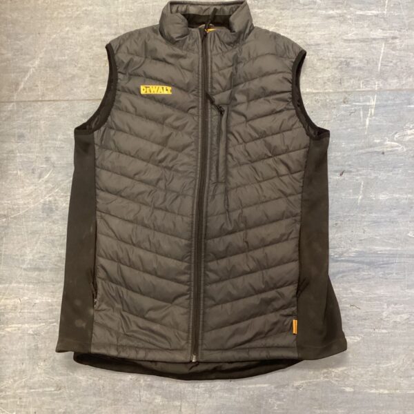 Black Dewalt workwear gilet, size large, quilted insulated vest.